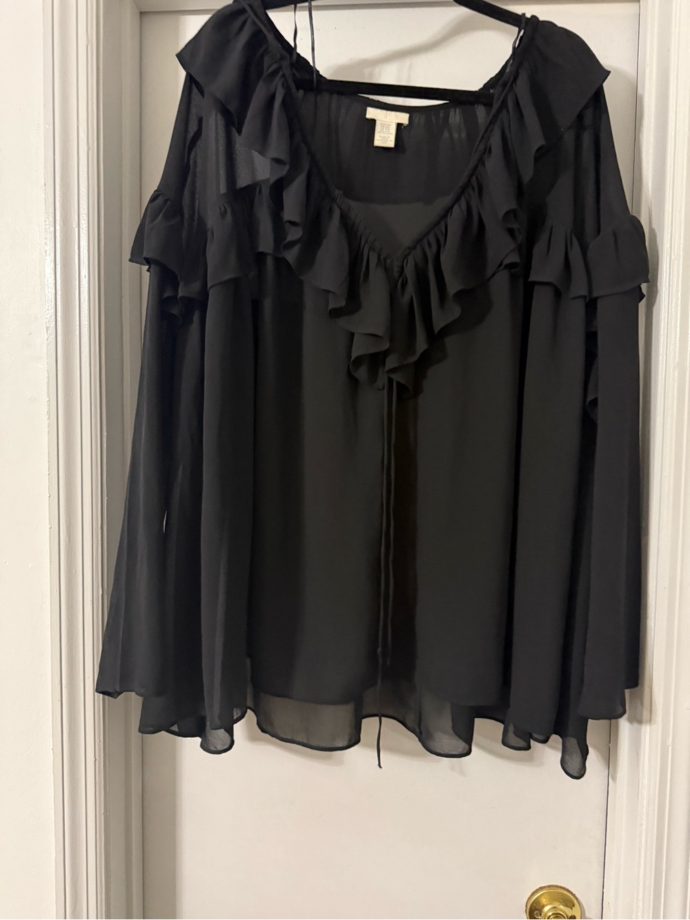 H&M Black Chiffon Ruffle Peasant Blouse